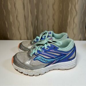 Saucony Cohesion 14 Kid's Toddler 11 W Running Shoe Silver/Peri/Turq Sparkly